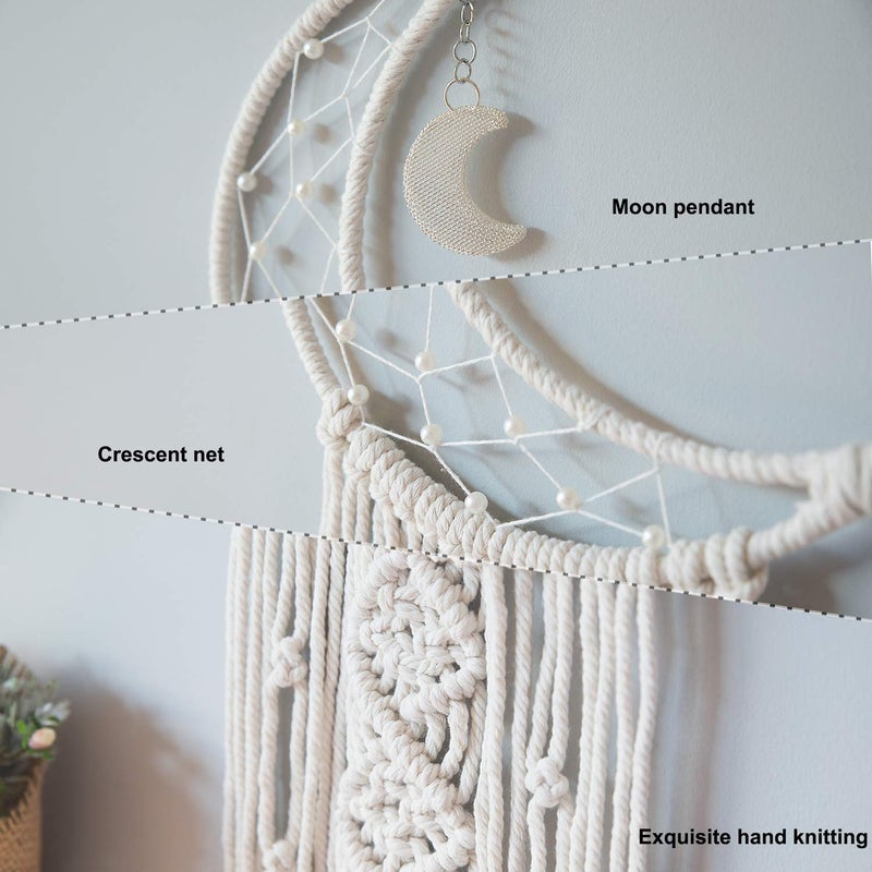 MOONFLY Dream Catcher with Handmade Moon Star Design Woven Cotton Dream Catchers Boho Macrame Wall Hanging Home Decoration Ornament Craft Gift (White Moon) - Image 3